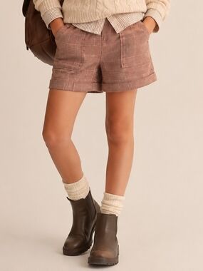 ​Wonder Nation Plaid High-Waist Shorts Brown Size L 10-12 Prep Academic Retro